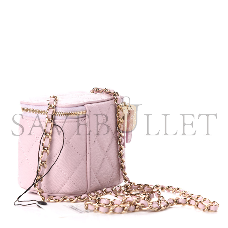 Ch*el master caviar quilted mini vanity case with chain light pink ap1340 (10*9*7cm)